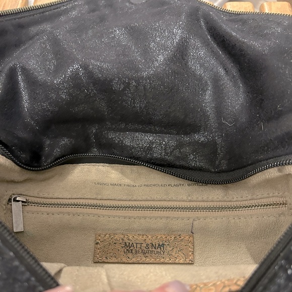 MATT & NAT Vegan Leather Large Black Envelope Clutch Zipper Trim Satchel Handbag - Picture 6 of 9